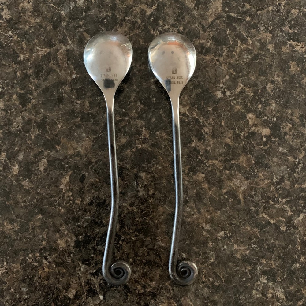 Set of 2 18/8 Stainless Steel 5" Demitasse Espresso Spoons Black Scroll Handle